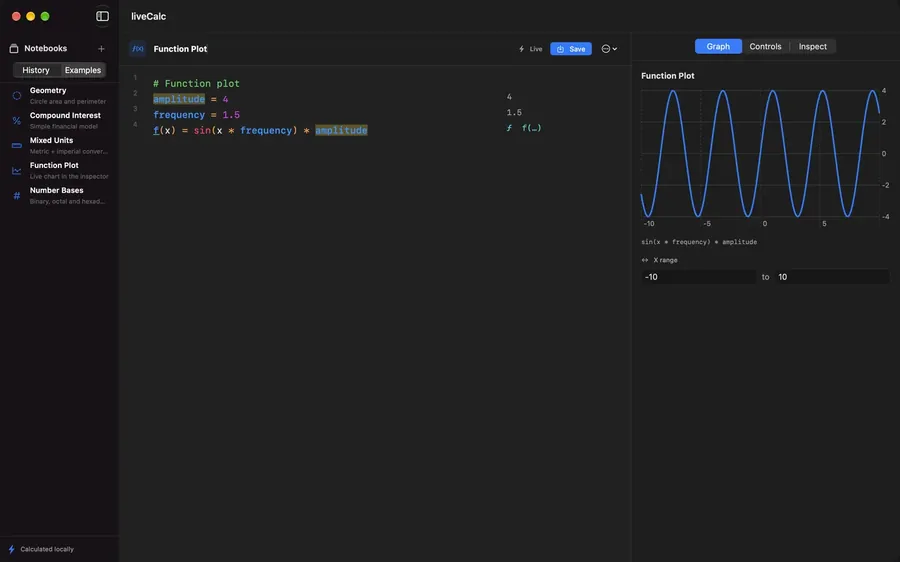 Funktionsplot in der Mac-App.